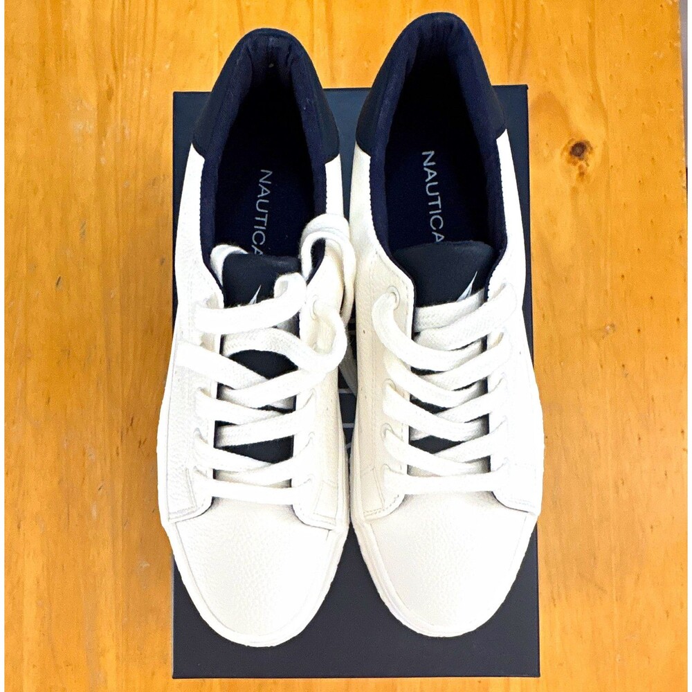 Nautica Men's White/Blue Low-Top Lace-Up Sneakers Round Toe Logo